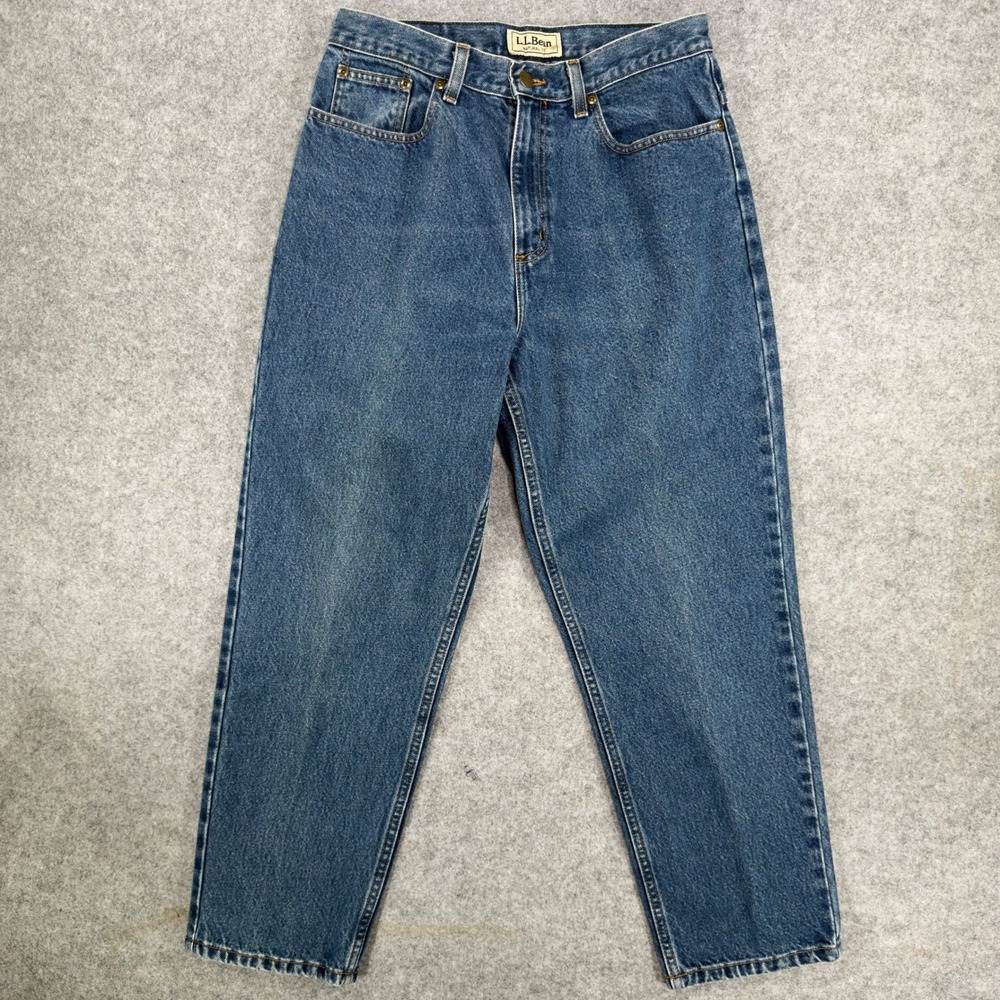 LL Bean Natural Fit High Waisted Denim Jeans Blue Women 12 Pet LW700553A